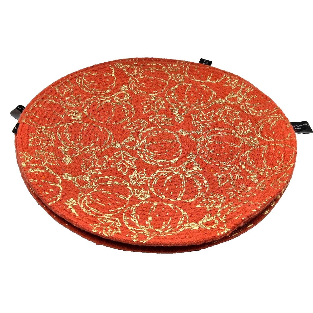 TAHARI Home Set of 4 Round  15" Charger‎ Placemats Fall Orange Gold Pumpkins EUC